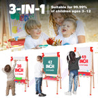 JOYOOSS Kids Wooden Easel with Paper Roll - Adjustable Magnetic Double Sided Drawing Board Whiteboard & Chalkboard Dry Easel Board,Children Art Easel for 3~12 Years Kids Boys Girls Painting Drawing