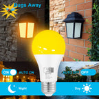 Qualilux Dusk to Dawn A19 LED Bug Light Bulbs Outdoor, 1900K Amber Yellow, 600 Lumen, 9.5W, E26, 4-Pack, HQ-H018
