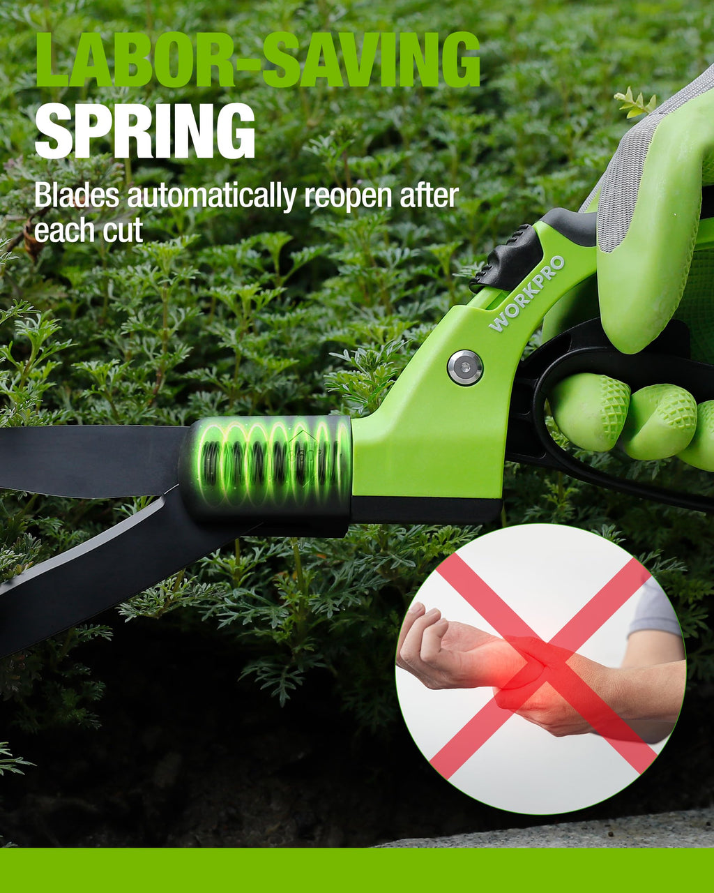 WORKPRO Grass Shears Handheld, Grass Clippers with 360 Degree Swivel Blades
