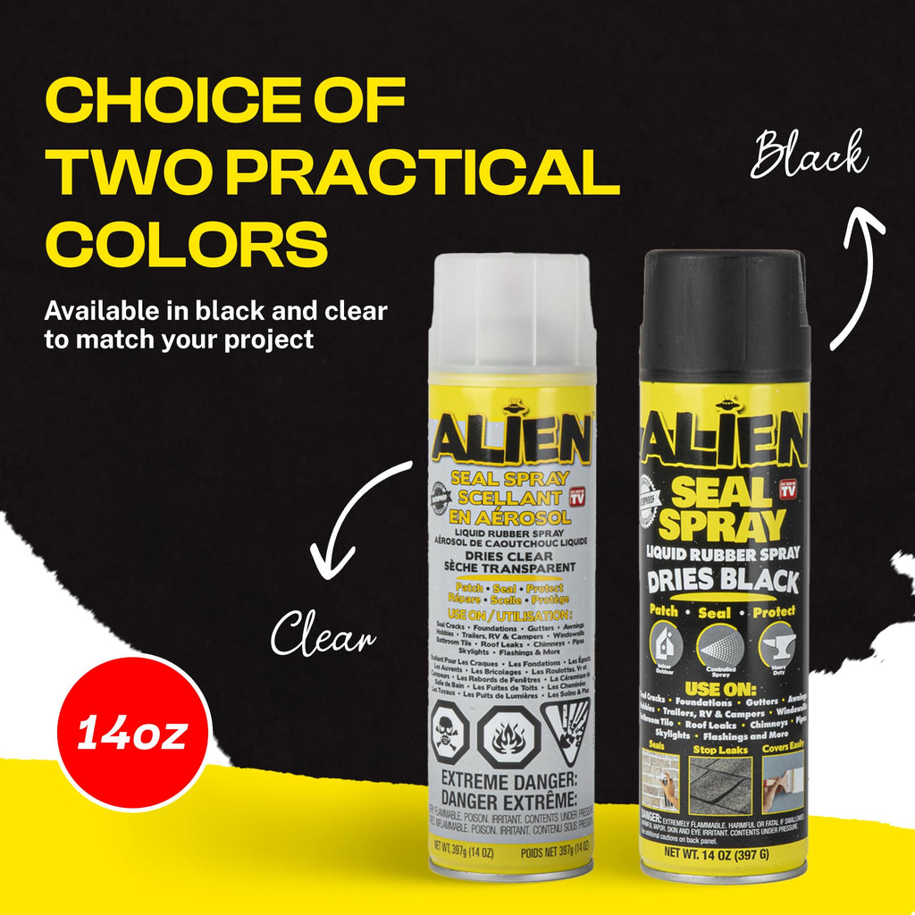 Alien Tape Liquid Sealant Spray 2 Pack, Waterproof Liquid Rubber Spray Prevents Patches and Seals Leaks, Protects Surfaces, Works on Most Materials, Long Lasting, Dries Black