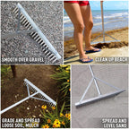 Colwelt Landscape Rake - 24Tines, Aluminum Head with 68" Handle, 24" Width for Beach & Lawn Care