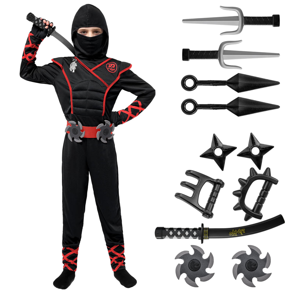 Spooktacular Creations Halloween Ninja Costume, Black Ninja Outfit Set for Kids, Halloween Costumes with Accessories for Boys Dress Up and Role Play Party (Small, 5-7 yrs)