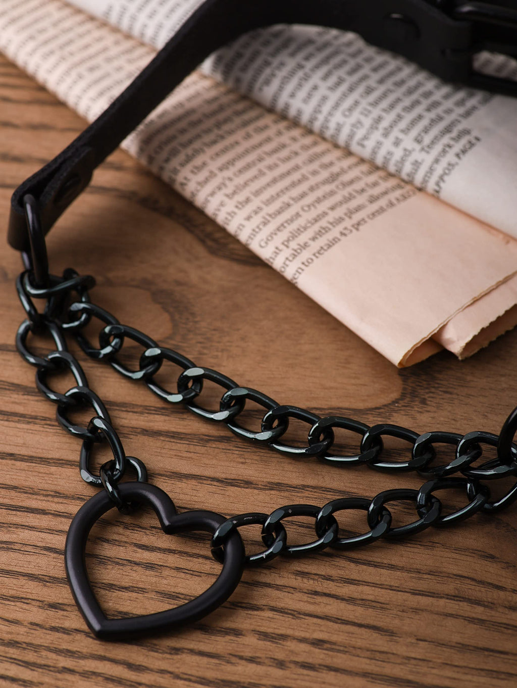 Black Heart Chain Leather Choker Necklace, Gothic Punk Grunge Emo Necklace