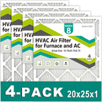 Komashr 20x25x1 Air Filter MERV 8 (4-Pack), HVAC/Furnace AC Filter Replacement, Dust Defense–Comparable with MPR 600 & FPR 5 (Actual 19.75x24.75x0.75)