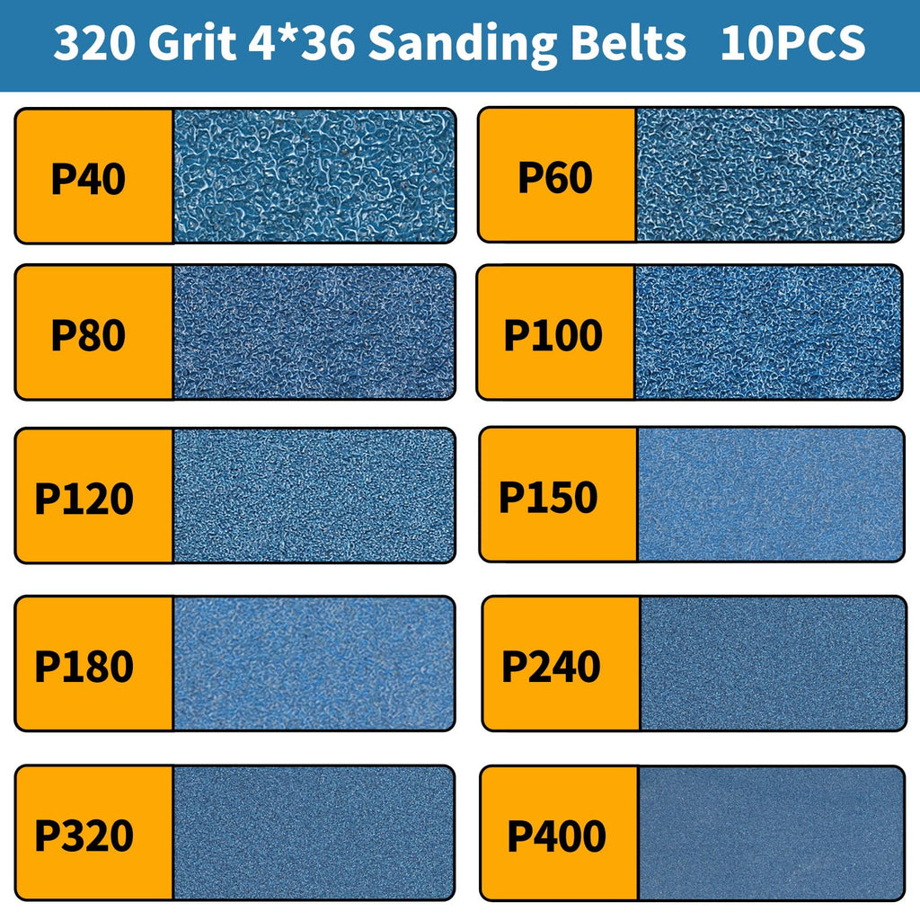 Shineboc 10-Piece 4 x 36 Inch 320 Grit Zirconia Sanding Belts, Heavy Duty Long-lasting Sanding Bands for Belt Sander, Rust Paint Removal, Wood Metal Grinding and Finishing