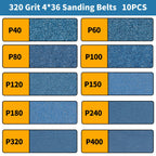 Shineboc 10-Piece 4 x 36 Inch 320 Grit Zirconia Sanding Belts, Heavy Duty Long-lasting Sanding Bands for Belt Sander, Rust Paint Removal, Wood Metal Grinding and Finishing