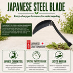 KAKURI Japanese Weeder Tool Long Handle 42" for Gardening - Stand Up Weed Remover Sickle Hoe - Sharp Japanese Steel Blade & Wooden Handle - Made in Japan