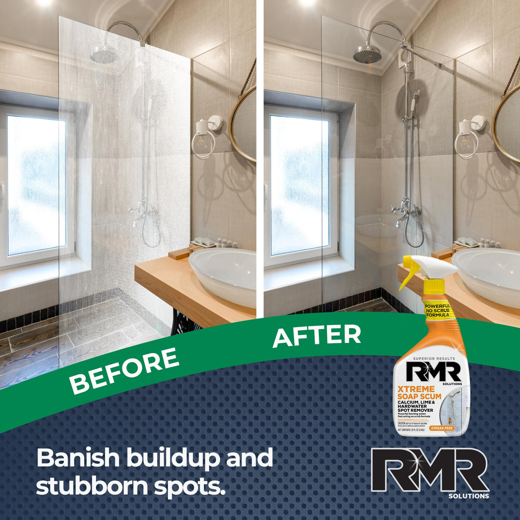 RMR Instant Mold & Mildew Stain Remover Spray + Xtreme Soap Scum Remover, No-Scrub Indoor/Outdoor Cleaning System for Bathroom, Shower, Siding, & Deck, 2–32 Oz Bottles