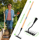 ATLRGISL Iron Weeding Rake with Wooden Long Handle 2.0, 8 Teeth Weed Puller Tool Heavy Duty, Manual Gardenia Weed Rake Tool for Yard, Lawn and Garden, 56Inch