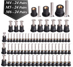 WEDAMER 72 Pairs M4 M5 M6 Neoprene Well Nuts with Stainless Steel Screw M5 Rubber Well Nuts Kayak Brass Copper Bolts Well Nut Kit for Kayak Motorcycle Boat Marine Windscreen Accessories (M4 M5 M6)