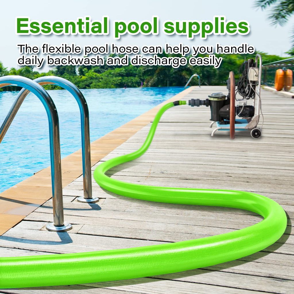 Jin&Bao 2" x 25 FT Pool Backwash Hose, Heavy Duty Reinforced Lay-Flat Discharge Hose, Burst Resistant Drain Hose with 2 Clamps, for Pool Filter & Sump Pump-Blue
