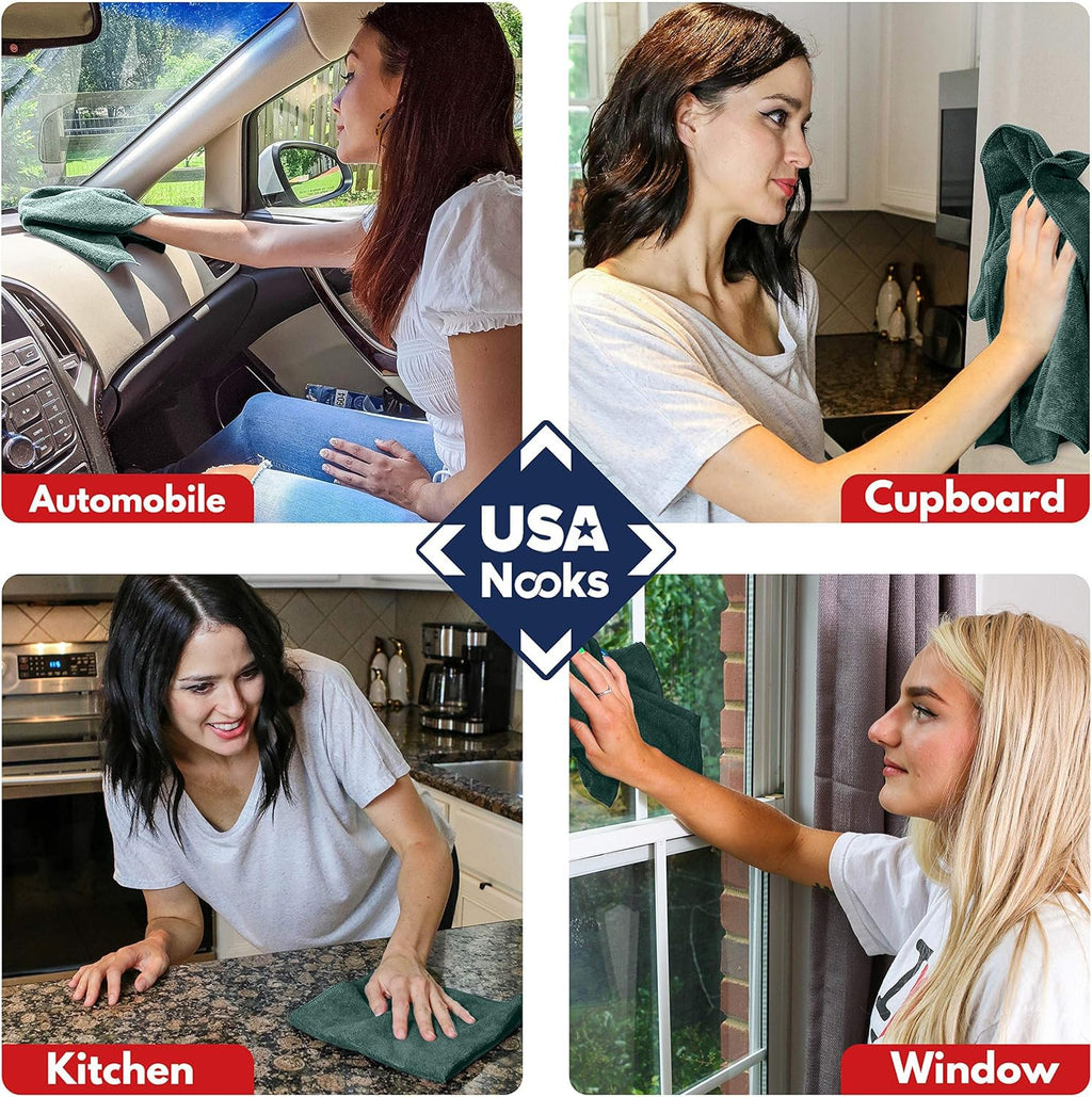 USANOOKS Premium 300GSM Microfiber Cleaning Cloth - 12.5"x12.5" High Performance - 1200 Washes, Ultra Absorbent Microfiber Towels for Cars Undercarriage, Rims & Engine Bay Cleaning - Microfiber Cloth