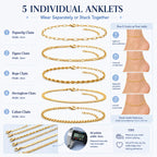 AOZEL Plus Size Gold Anklets Set Large Ankle Bracelets for Women Waterproof Non Tarnish 12 inch