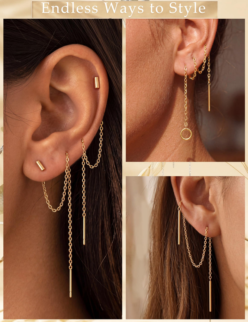 ORAZIO 6 Pairs Stainless Steel Chain Tassel Earrings for Women, Gold