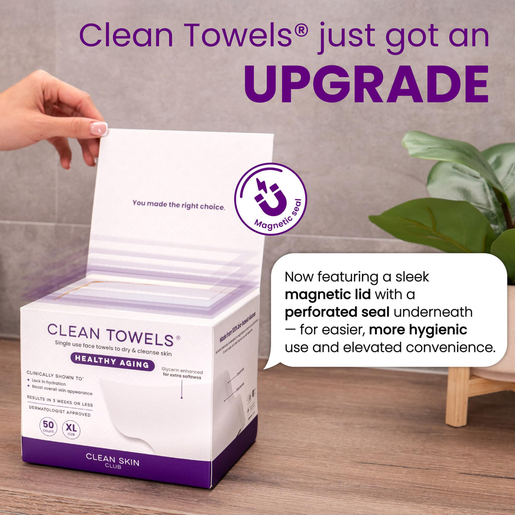 Clean Skin Club Healthy Aging Clean Towels® XL, Smooths Fine Lines Wrinkles & Texture in 6 weeks, Treated for Extra Softness, Disposable Face Towels, Anti Aging Makeup Remover Dry Wipe, 50 count