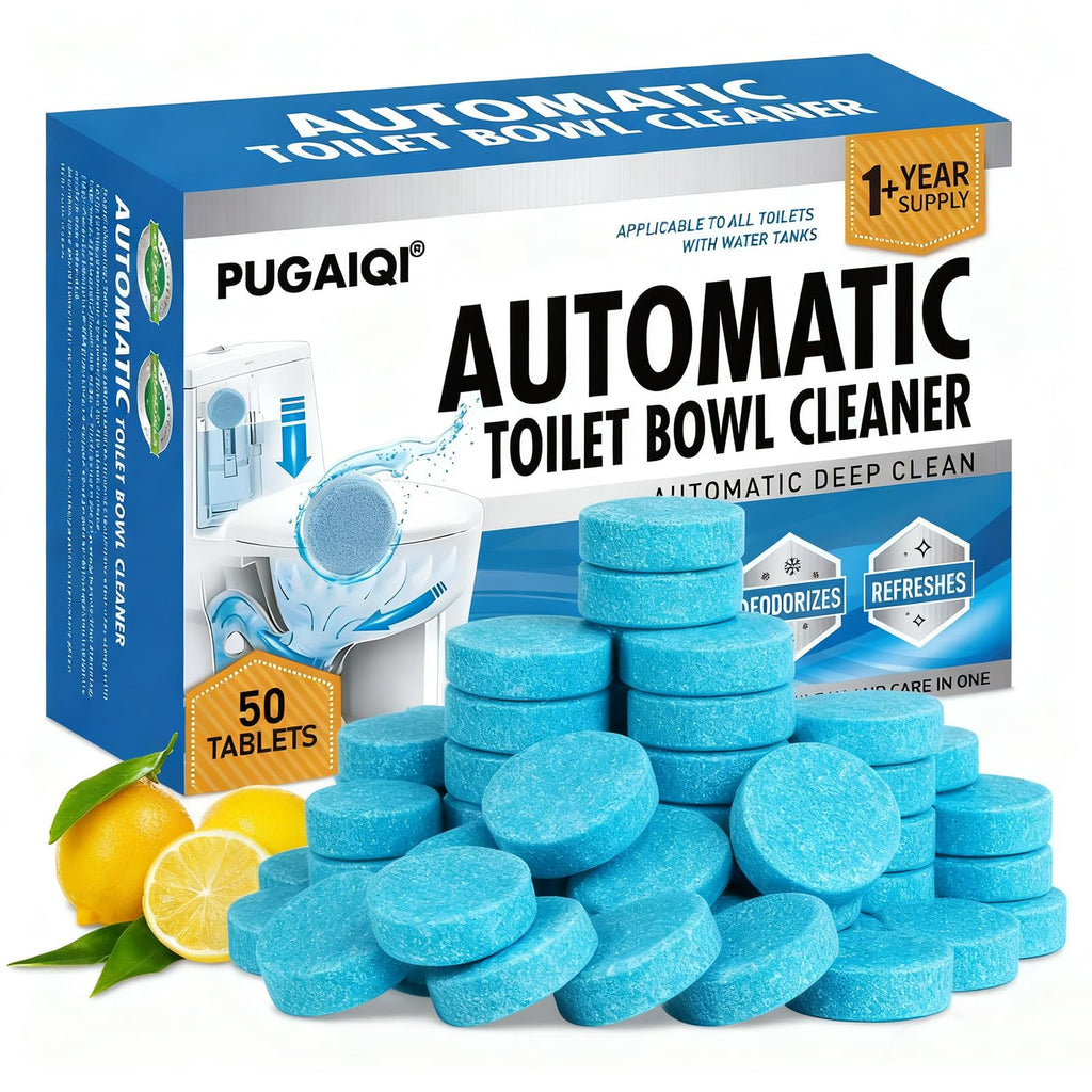 PUGAIQI Toilet Bowl Cleaner Tablets Blue Toilet Tank Cleaners, Septic-Safe Hard Water Stain Remove, Effervescent Stain & Odor Remover Bathroom， Automatic Toilet Cleaning & Deodorizer 50 TabsTTDS