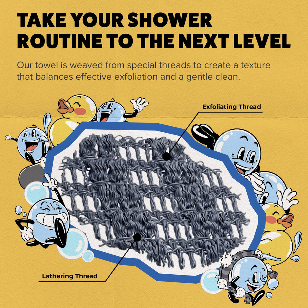 GOSHI Exfoliating Shower Towel - Long Body Scrubber, Grey