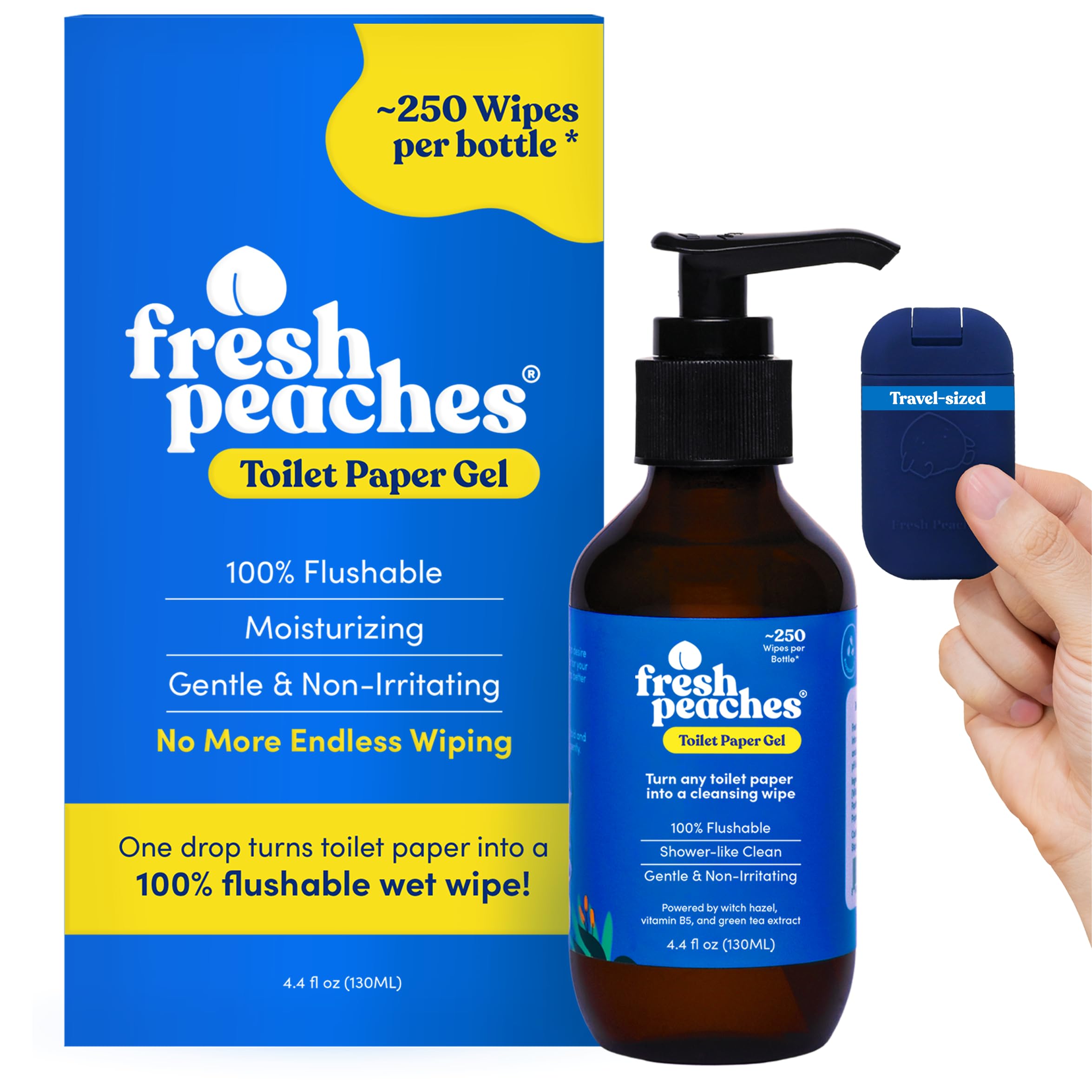 Fresh Peaches Toilet Paper Gel, Wet Wipe Alternative – Flush-Safe, A Cleaner Way to Wipe – Toilet Paper Spray (Blue Pocket, Starter with Pocket) – 4.4 oz