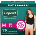 Depend Fresh Protection Adult Diapers, Incontinence & Postpartum Bladder Leak Underwear for Women, Disposable, Maximum, Medium, Blush, 76 Count (2 Packs of 38), Packaging May Vary