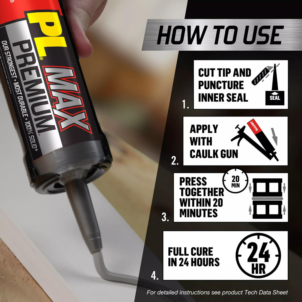 Loctite PL Premium Max Construction Adhesive, 9 fl oz Cartridge, 6 Pack - Versatile Construction Glue for Wood, Concrete, Stone & More