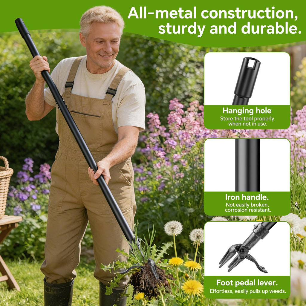 Weed Puller Tool – 45" All-Metal Stand Up Heavy Duty Weeder Hand Tool with 4-Claw Steel Head & Long Handle, Garden Weeding Tool for No Bending or Kneeling, Back & Knee Friendly, Easily Removes Weeds