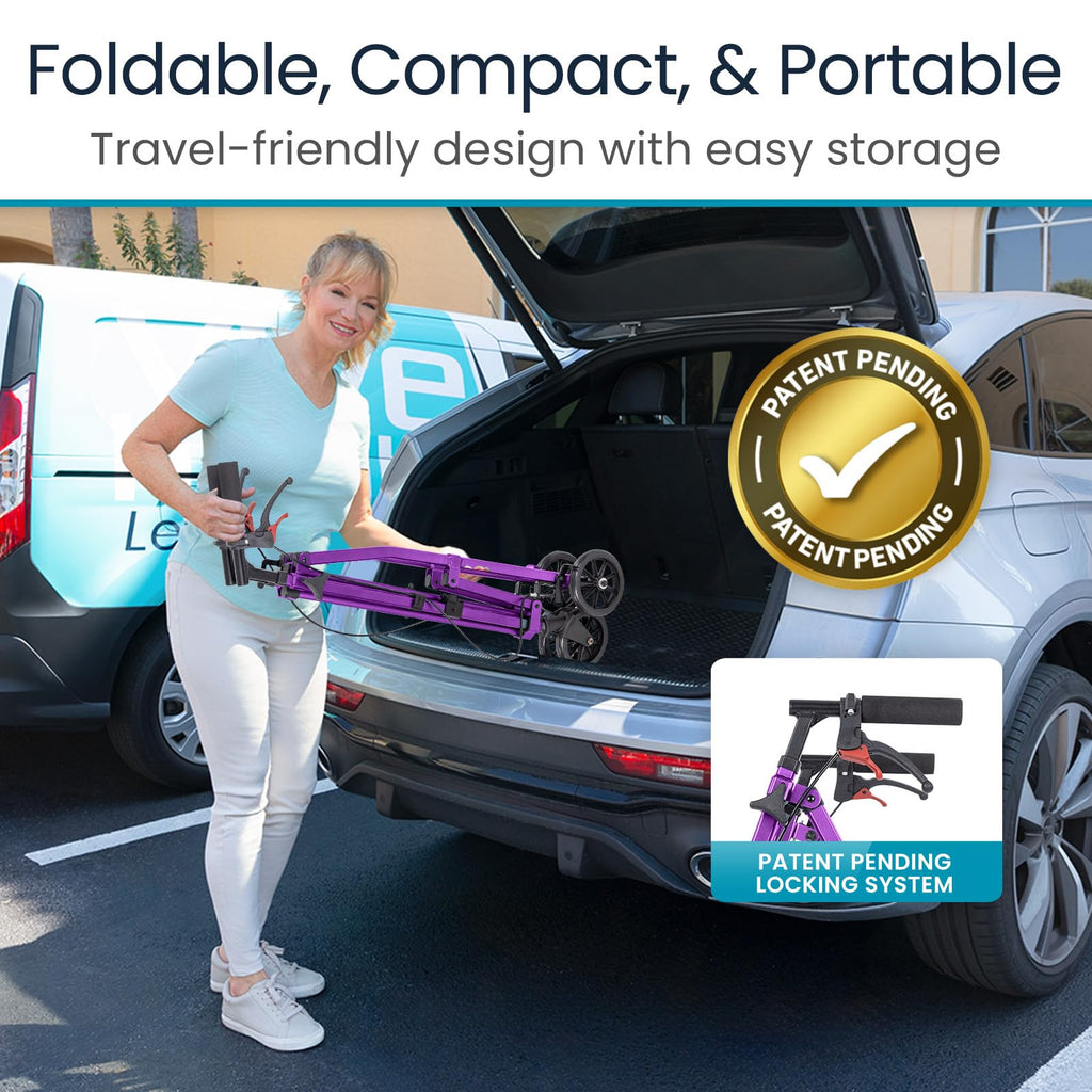 Vive Mobility Lightweight Walker for Seniors - Narrow, Folding Walker w/Wheels for Small & Tight Spaces - Light Weight for Balance, Compact Doorways, Foldable - Portable & Collapsible for Travel