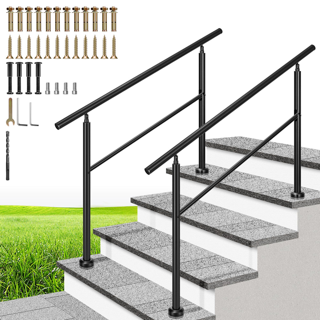 VIVOHOME 2-Pack Hand Rails for Outdoor Steps, Galvanized Steel Railing, Straight Round Exterior Hand Railing for Porch, Deck, or Indoor Stairs, 4 Step Railing Kit