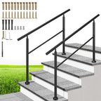 VIVOHOME 2-Pack Hand Rails for Outdoor Steps, Galvanized Steel Railing, Straight Round Exterior Hand Railing for Porch, Deck, or Indoor Stairs, 4 Step Railing Kit