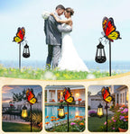 ZFNN Solar Garden Decor Lights Outdoor Waterproof, Metal Butterfly Stakes with Solar Lanterns, Decorative Yard Art for Outside Patio Lawn Ornaments, Gifts for Women Mom（2Pack）