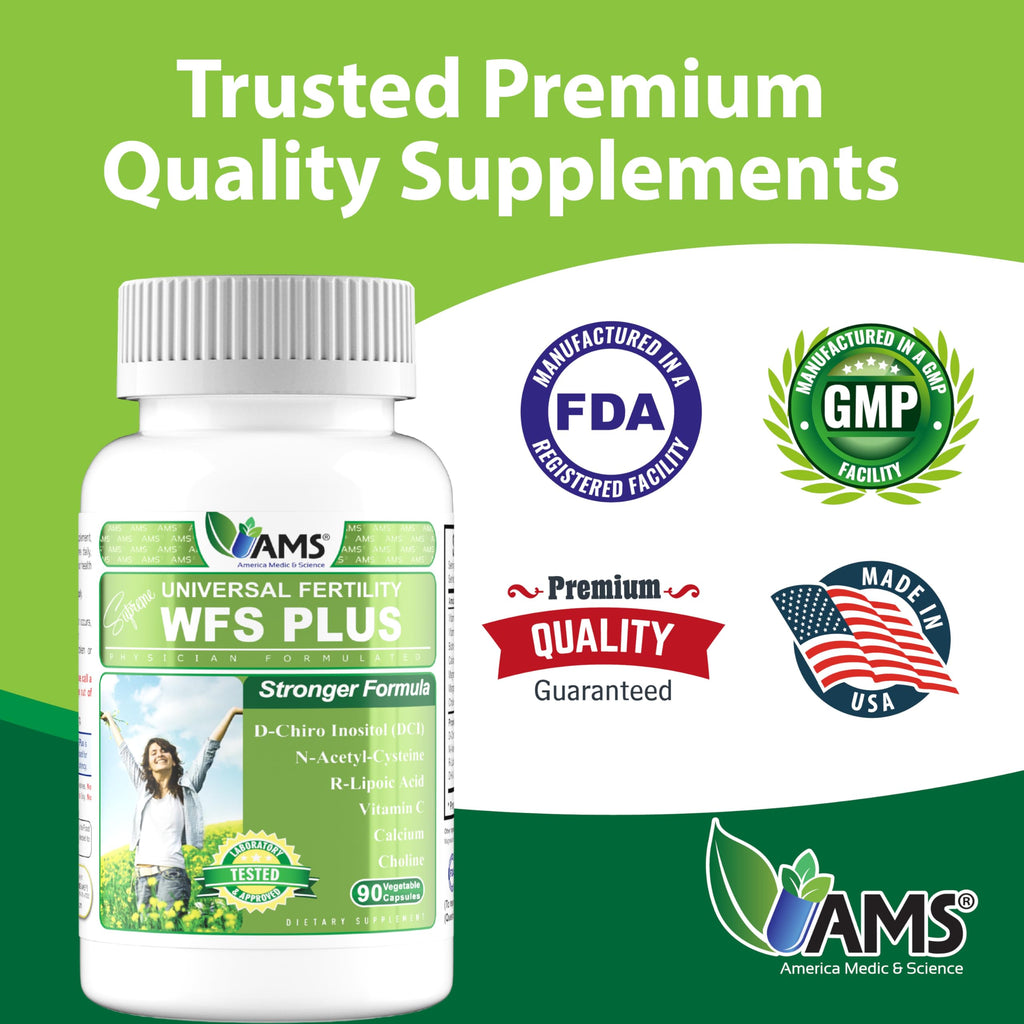 America Medic & Science WFS Plus Fertility Supplements for Women (90 Capsules) Supports Ovulatory Health | Natural Preconception Vitamins, Reproductive Aid, with D-Chiro Inositol, DHA |15-Day Supply.