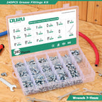 OURU 240PCS Grease Fittings Assortment Kit, SAE & Metric with Wrench Kit