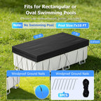 7x10 FT Rectangular Pool Cover, Solar Pool Cover for Above Ground Pool, Swimming Pool Cover Including Buckle, Drawstring and Ground Nails for Rectangular or Oval Pools