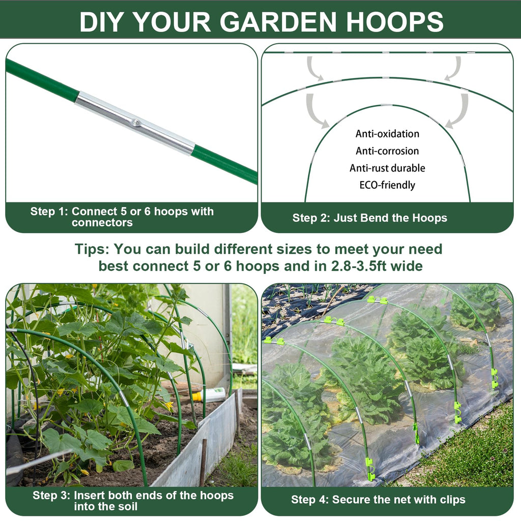 Aierden 36Pcs Garden Hoops for Raised Beds,6 Sets of 8FT Long Greenhouse Hoops Grow Tunnel, Fiberglass Support Hoops Frame for Fabric Netting,DIY Plant Support Garden Stakes for Row Cover