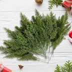 40 Pcs Artificial Pine Branches Assorted Faux Pine Stems Cedar Leaves Needle Sprigs Plastic Fake Christmas Greenery Pine Picks for Xmas Tree Wreaths Garlands DIY Accessories Home Decor (40, Green)