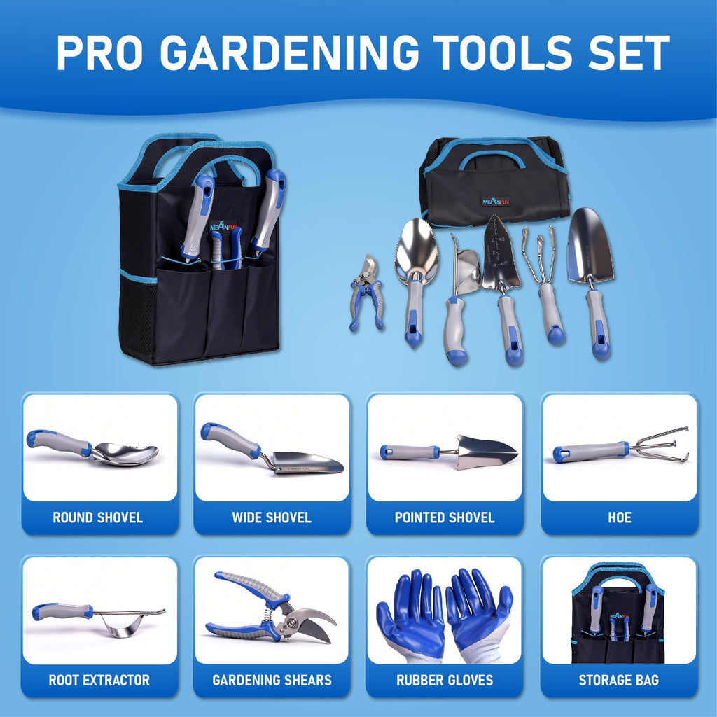 8-Piece Gardening Tools Set, Rust-Proof Stainless Steel Garden Tool with Ergonomic Handles, Ideal Gardening Gifts Set for Women Men, Includes Storage Bag, Gloves, Pruner, and Weeder
