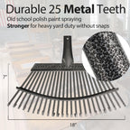 Leaf Rake, 30-61 inch Garden Rakes for Leaves Heavy Duty Long Handle, 25 Tines 18" Wide Metal Thatch Lawn Gravel Shrub Yard Landscape Rake for Leaves and Grass