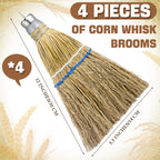 Suclain 4 Pcs 12 Inch Whisk Broom Hand Held Mini Corn Straw Whisk Broom Short Handle with Metal Hanger Halloween for Multi Surface Sweeping Small Hand Brush for Outdoor Car Porch Debris Dust Dirt