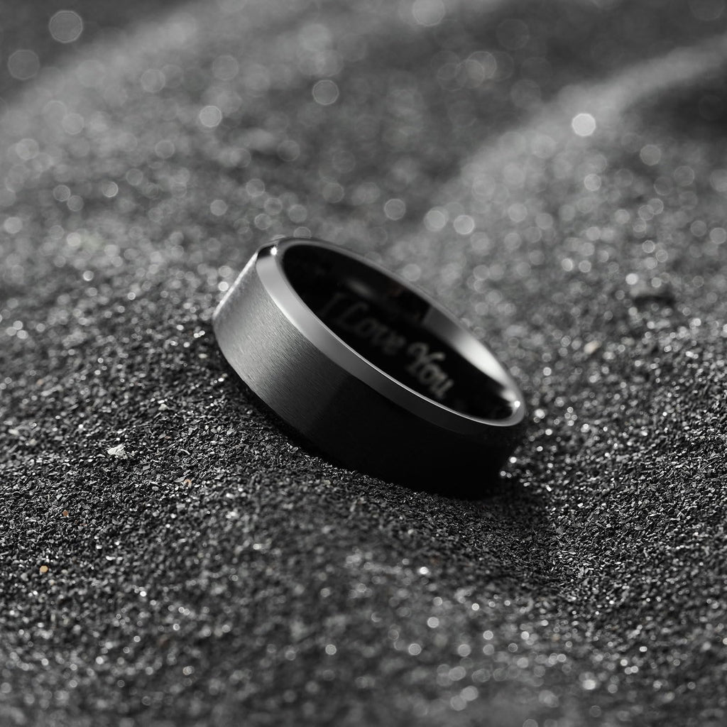 King Will Stainless Steel Wedding Ring 8mm Black I Love You Matte Size 10