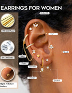 ORAZIO Small Hoop Stud Earrings Stacks for Women Gold Plated Huggie Hoops