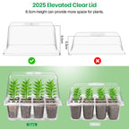 Bonviee 10-Pack Seed Starter Trays, Tall Dome, Base, 12-Cell Tray, Clear