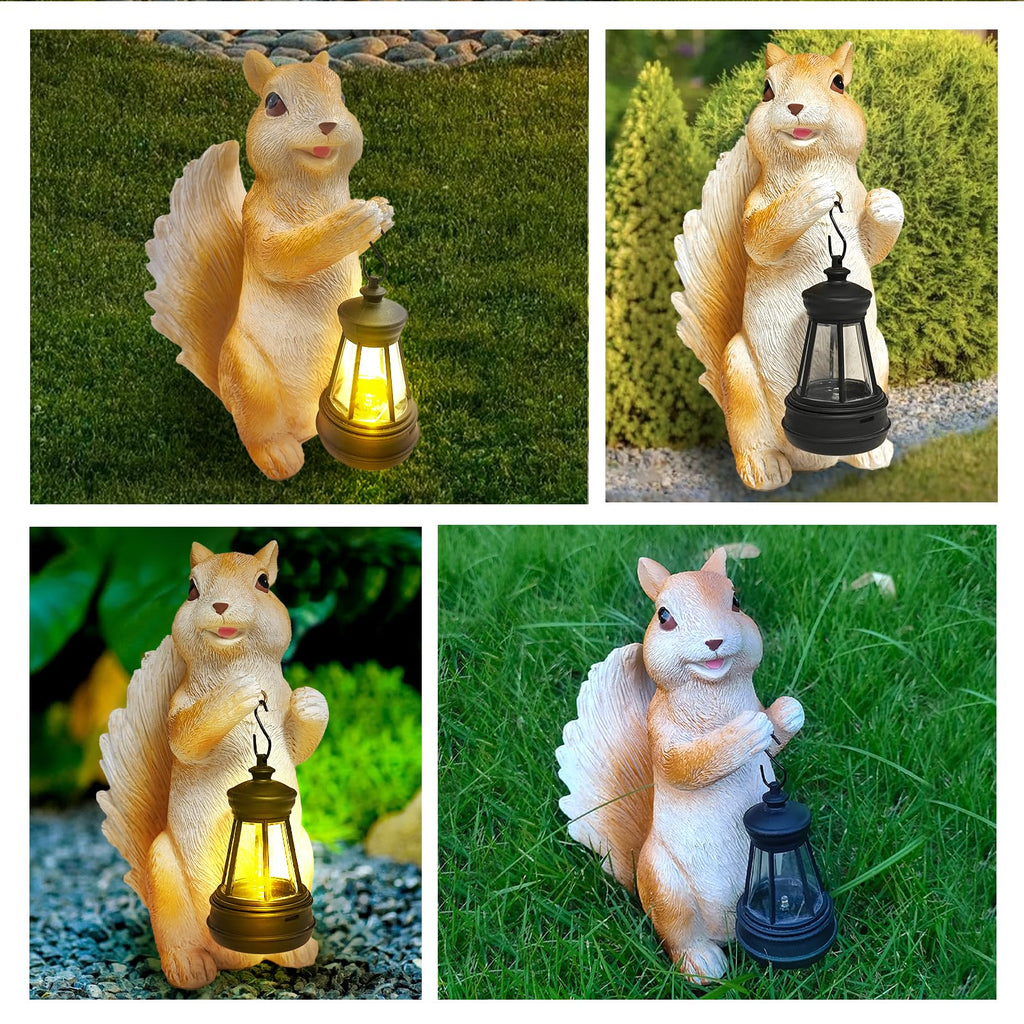 Solar Garden Statues Squirrel Decor - Resin Outdoor/Indoor Squirrel Sculpture Garden with Lights Statue Decoration for Patio Home Yard Lawn, Unique Garden Figurine with Lights Gift for Mom Grandma