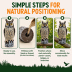 Dalen Lifelike Great Horned Owl Decoy Bird Repellent - 16in Hand-Painted Scarecrow for Gardens & Rooftops, Owl Bird Deterrent, Fixed-Head Design, Fill Base with Sand/Gravel Only - Multicolor