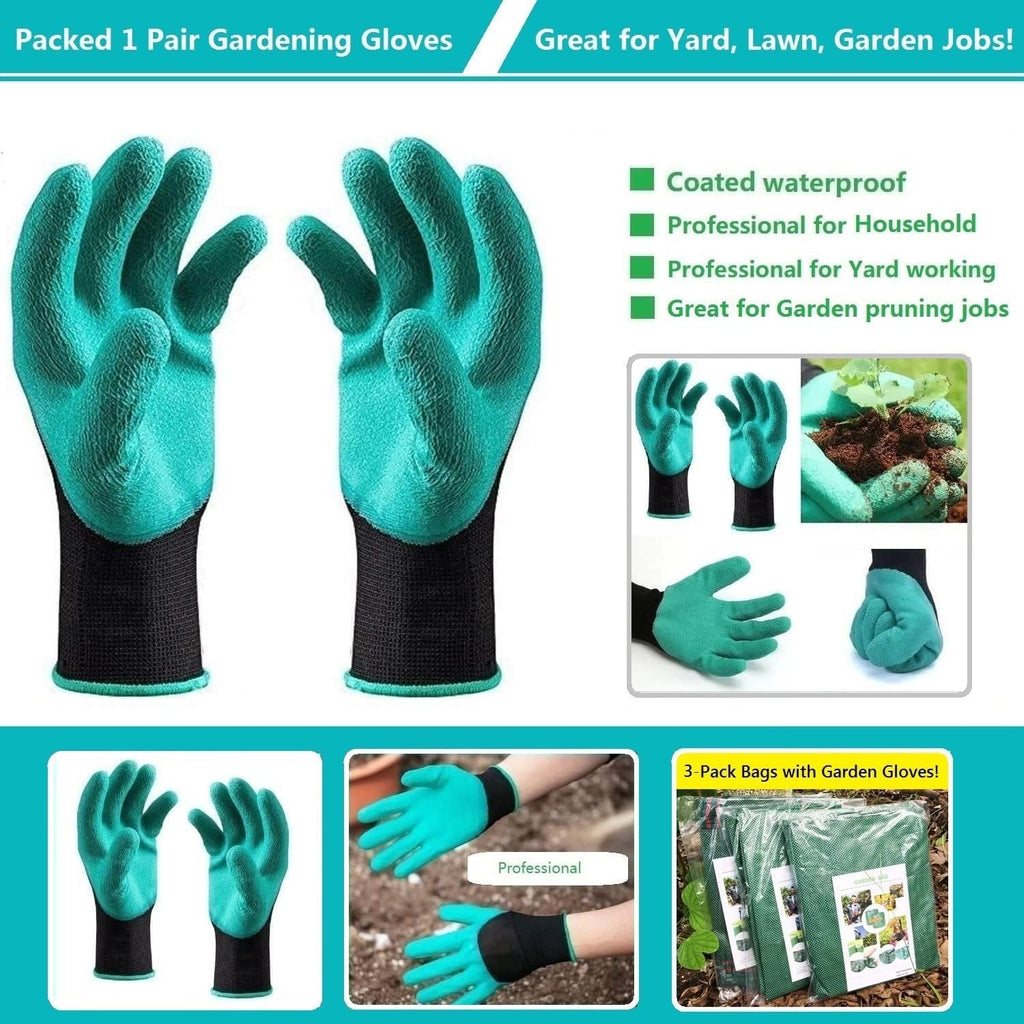 Standard 3-Pack 16 Gallons Yard Garden Bags (D18,H15 inch) W/Gardening Gloves, Reusable Leaf Bags,Grass Clippings,Lawn Debris Bag,Laundry Container,Patio Trash Bin,Yard Waste Bags,Weeds Bag 4 Handles