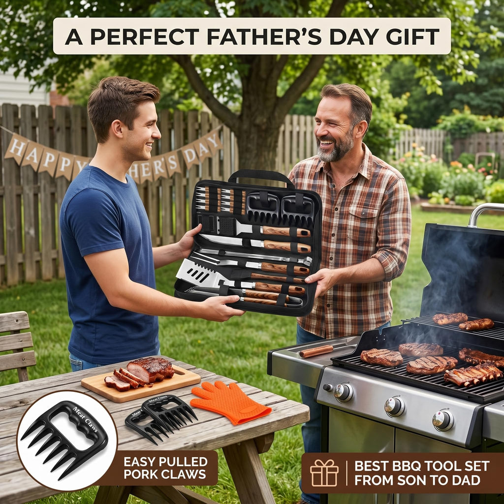 Romanticist 23pcs Stainless Steel BBQ Grill Tools & Accessories Kit, Brown