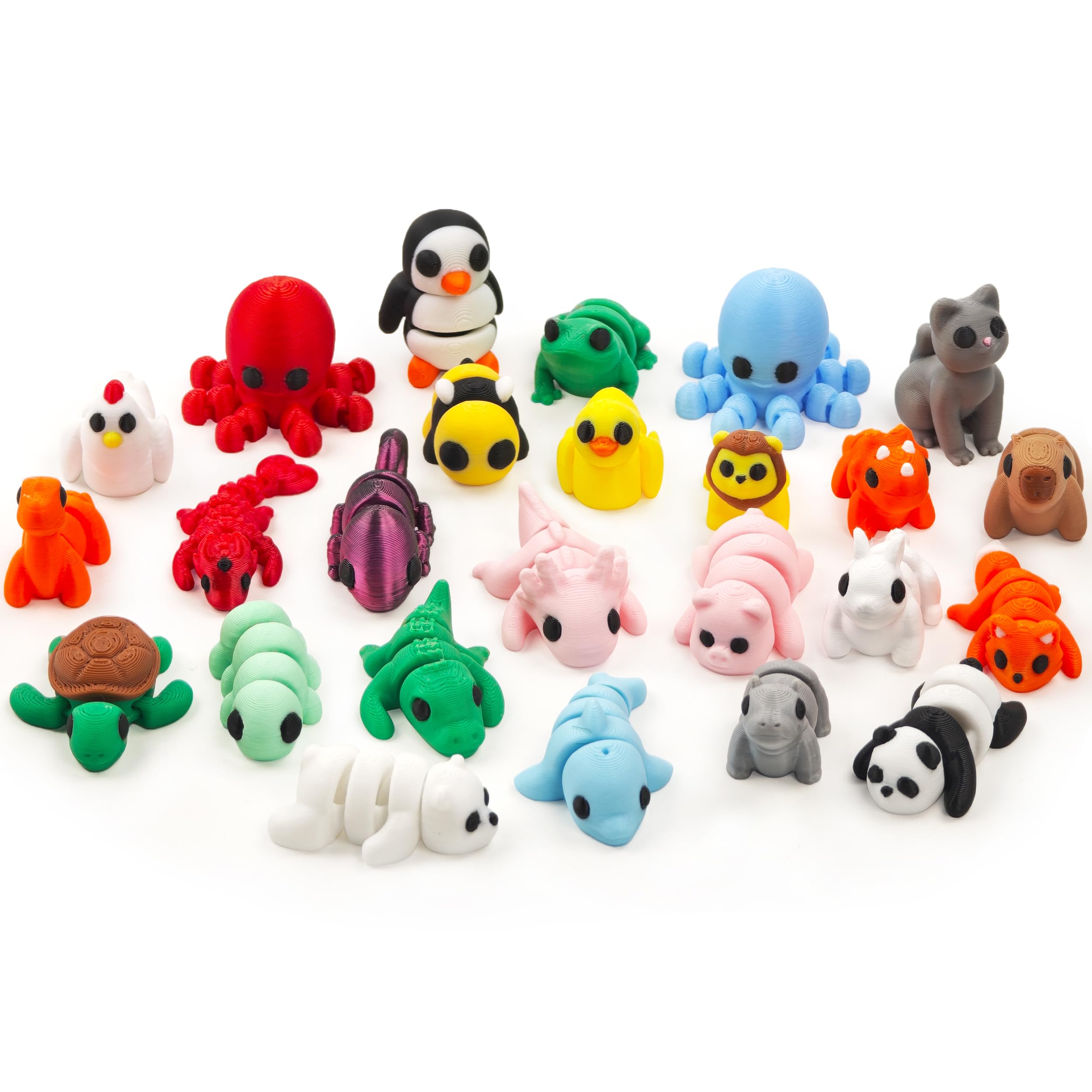 25 pcs 3D Printed Animals, Adorable Flexible Fidget Toys, Desk Ornaments Party Favors, Birthday Goodie Bag Stuffers, Great Gift for Boys and Girls Class Reward Graduation Gift