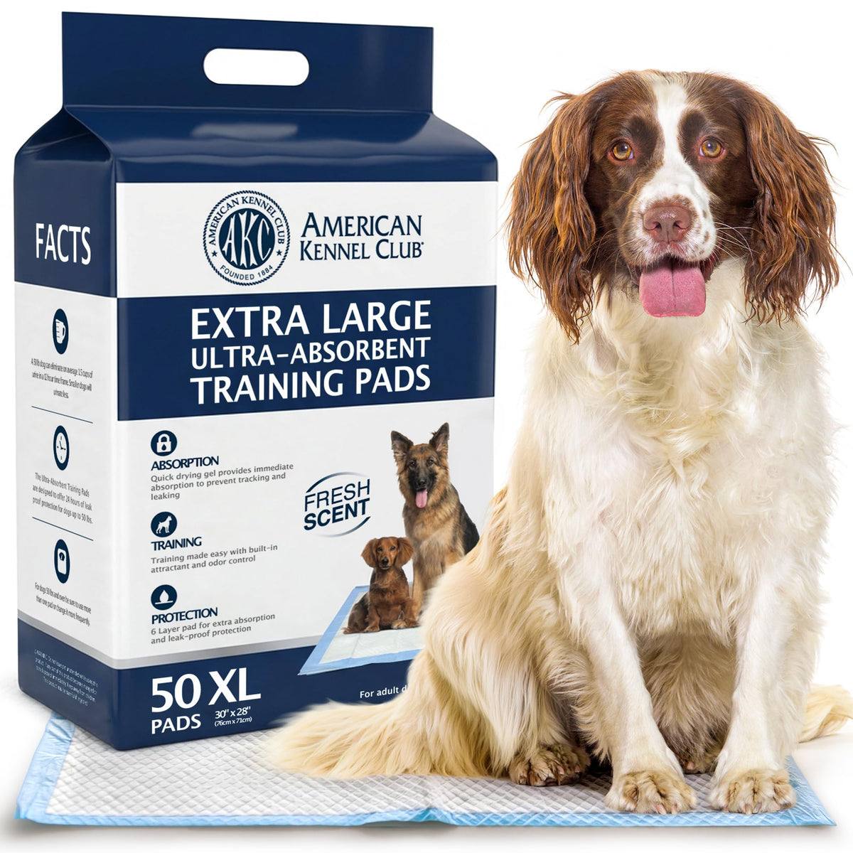 AKC Dog Training Pads, XL 28" x 30", Fresh Scent, 50 Count