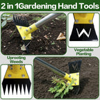 BCJCLTS 2-in-1 Garden Hoe and Weed Puller Rake, 60 Inch Adjustable Long Handle Weeding Tool Heavy Duty Spring Steel Head, Dual Side Hand Weed Rake, Weed Remover for Garden, Yard, Lawn, Driveway.
