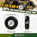 QILINGLORY 4.10/3.50-4 Flat Free Tire and Wheel, 10" Solid Tire with 5/8" bearing bore, Replacement for Gorilla Cart,Hand Truck, Dolly, Wheelbarrow, 500 lbs Load Capacity (10 Inch, 2-Pack)
