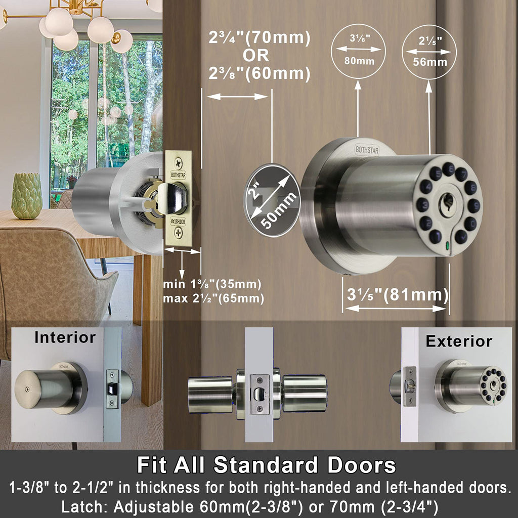 BOTHSTAR Keypad Door Knob with Key,Keyless Entry Door Lock, Code Locks Door Knob, Auto Lock,50 User Code, for Home,Office,Hotel,Bedroom,Garage,Not Deadbolt