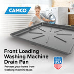 Camco Low Profile Washing Machine Drain Pan with PVC Fitting, 29 inch x 33 inch ID and 31 inch x 35 inch OD - Protects Your Floors from Washing Machine Leaks - Easy to Use - Pewter - 20788
